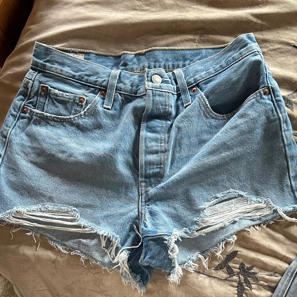 Levi's Light Blue Distressed Denim Cutoff Shorts